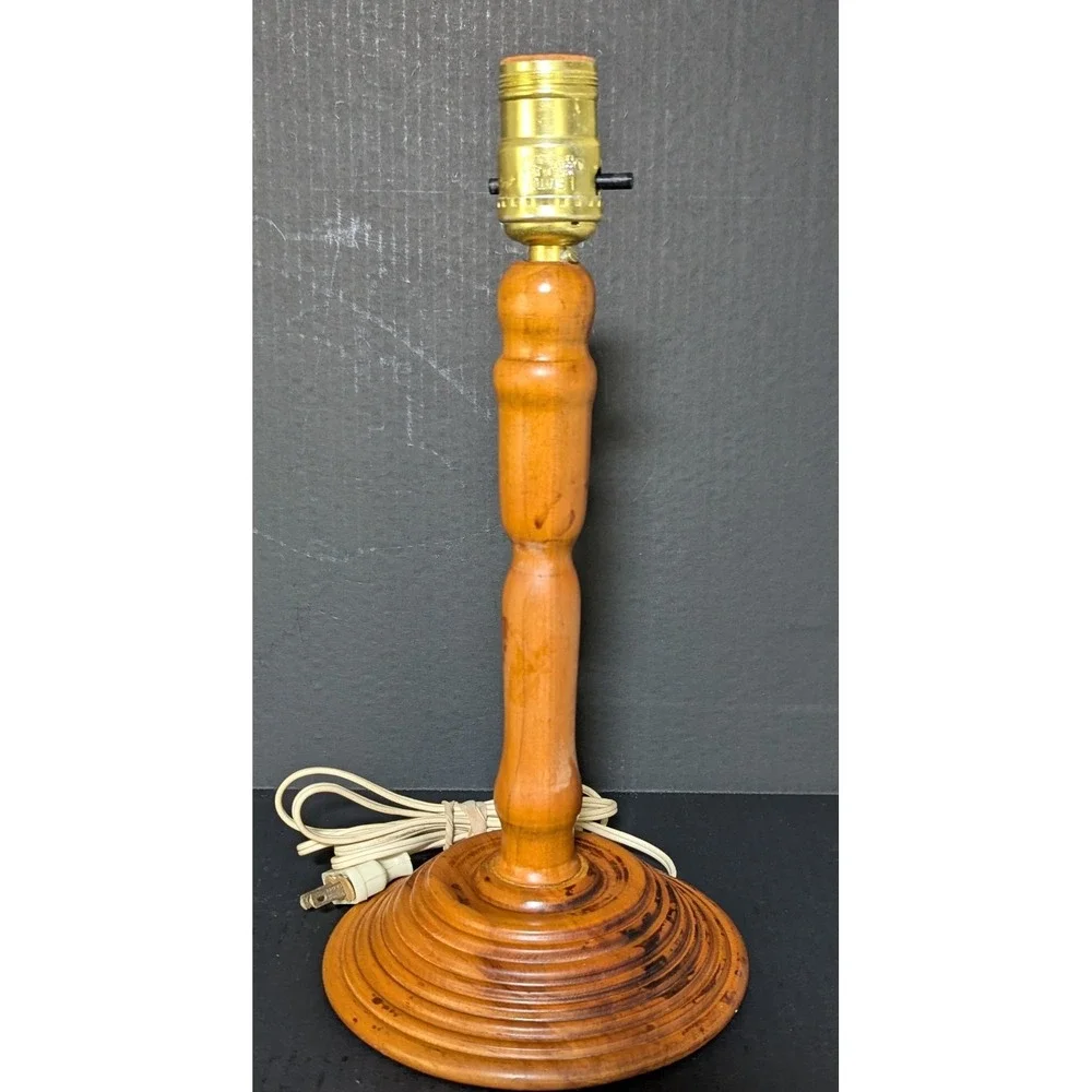 Vtg Hand Turned Wooden Table Lamp Stacked Concentric Base Baluster Upright 13.5